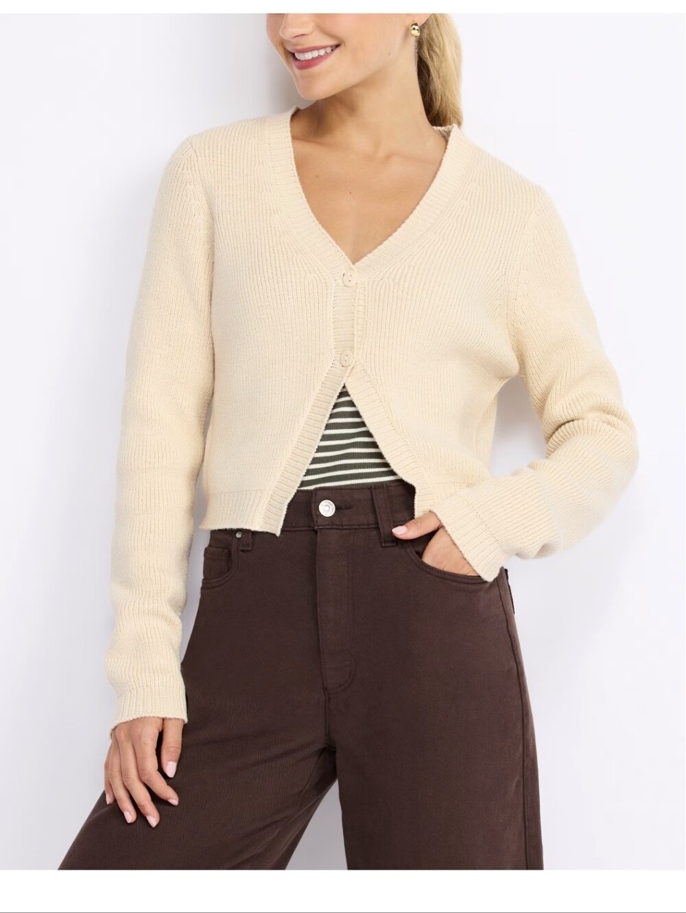 Kai V-neck Cropped Two Button Cardigan